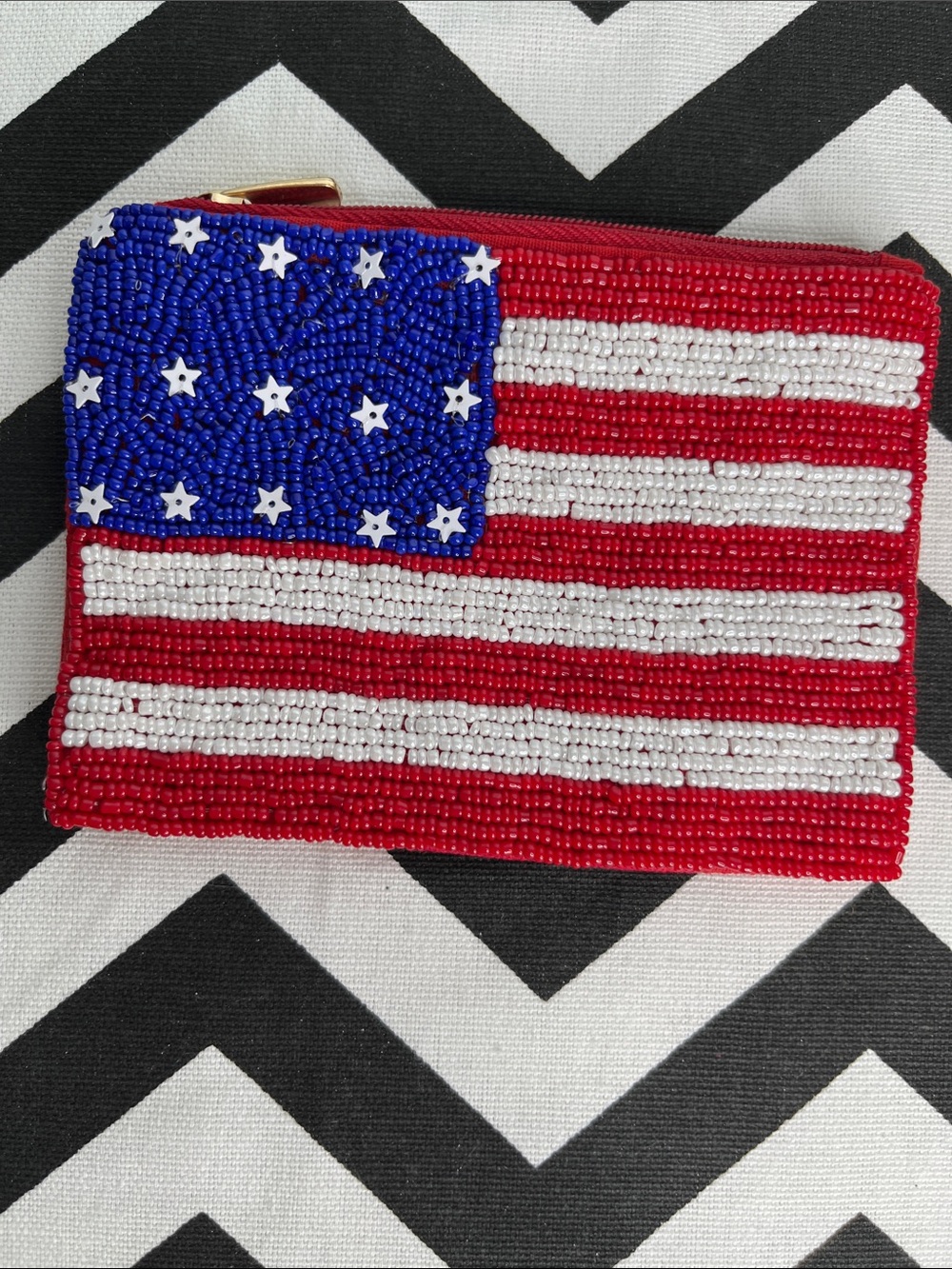 Beaded American Flag Coin Purse - Red White Blue